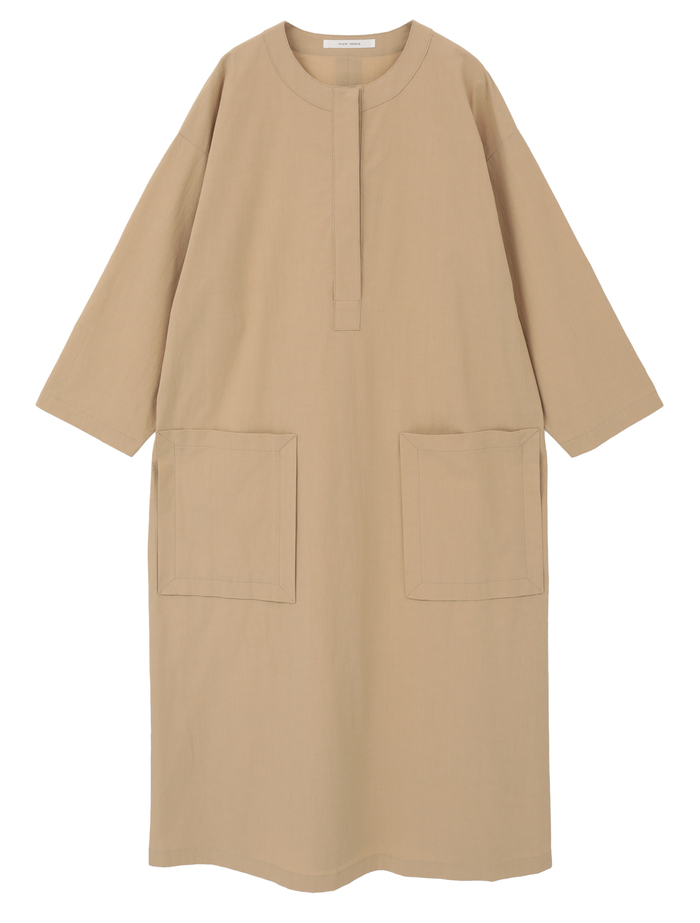 オーガニックコットンクレポンバンドカラーシャツドレス 詳細画像 ベージュ 1