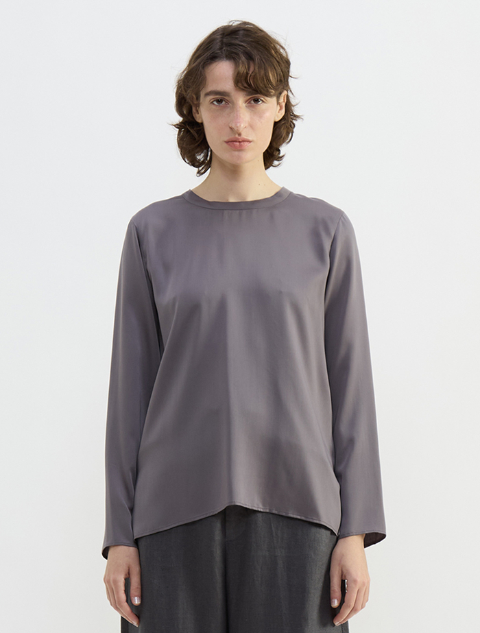 キュプラサテンクルーネックブラウス 詳細画像 グレー 2