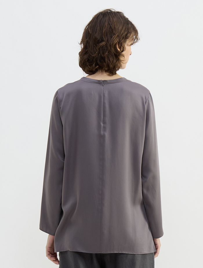 キュプラサテンクルーネックブラウス 詳細画像 グレー 4