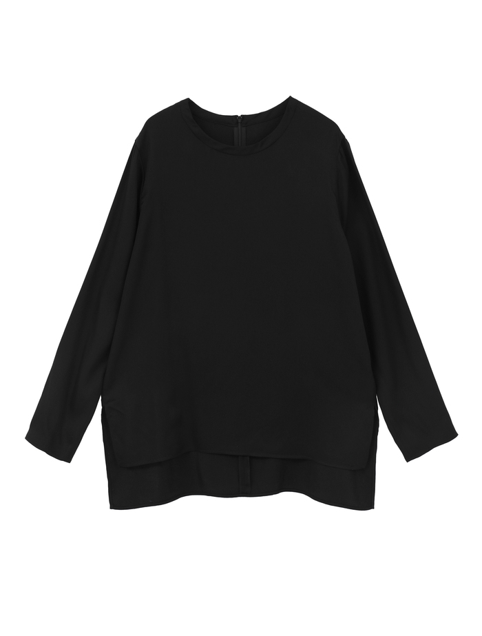 キュプラサテンクルーネックブラウス 詳細画像 ブラック 1