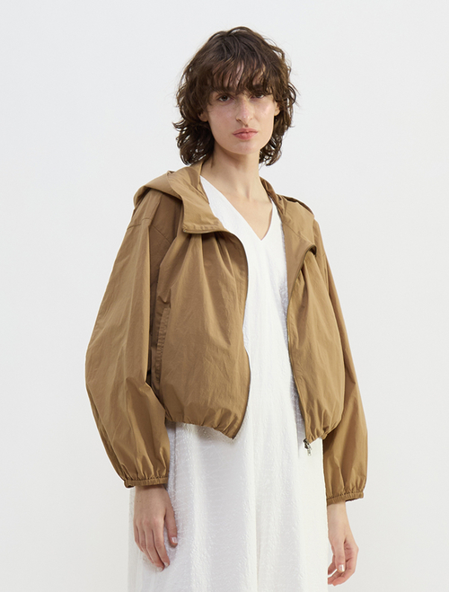 コットンナイロンワッシャーバルーンフーディーブルゾン