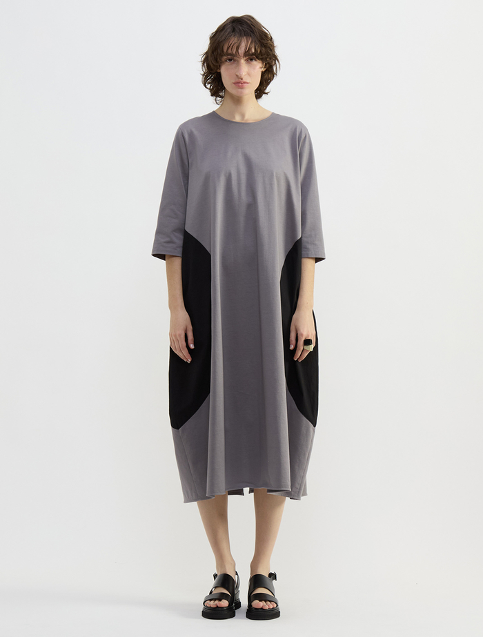 オーガニックヘビージャージードッキングコクーンドレス 詳細画像 グレー&times;ブラック 2