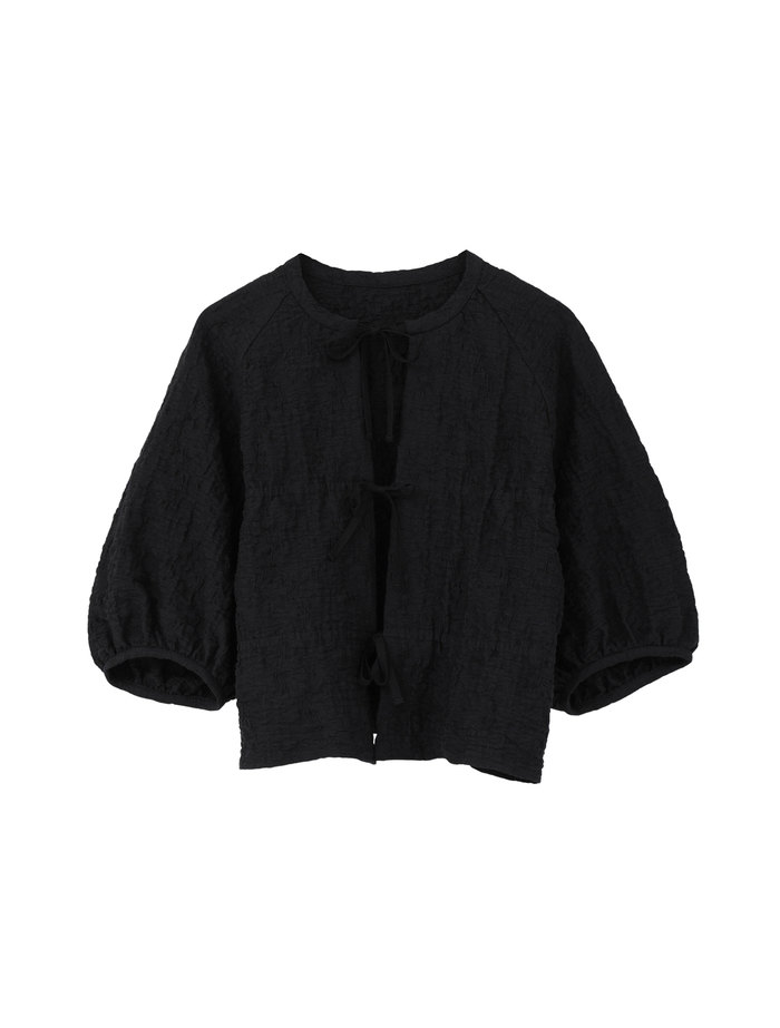 ラッセルジャカードボリュームスリーブブラウス 詳細画像 ブラック 1