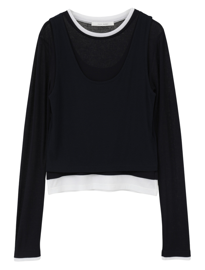 シア―ハイツイストフライスレイヤードトップス 詳細画像 ネイビー&times;ホワイト 1