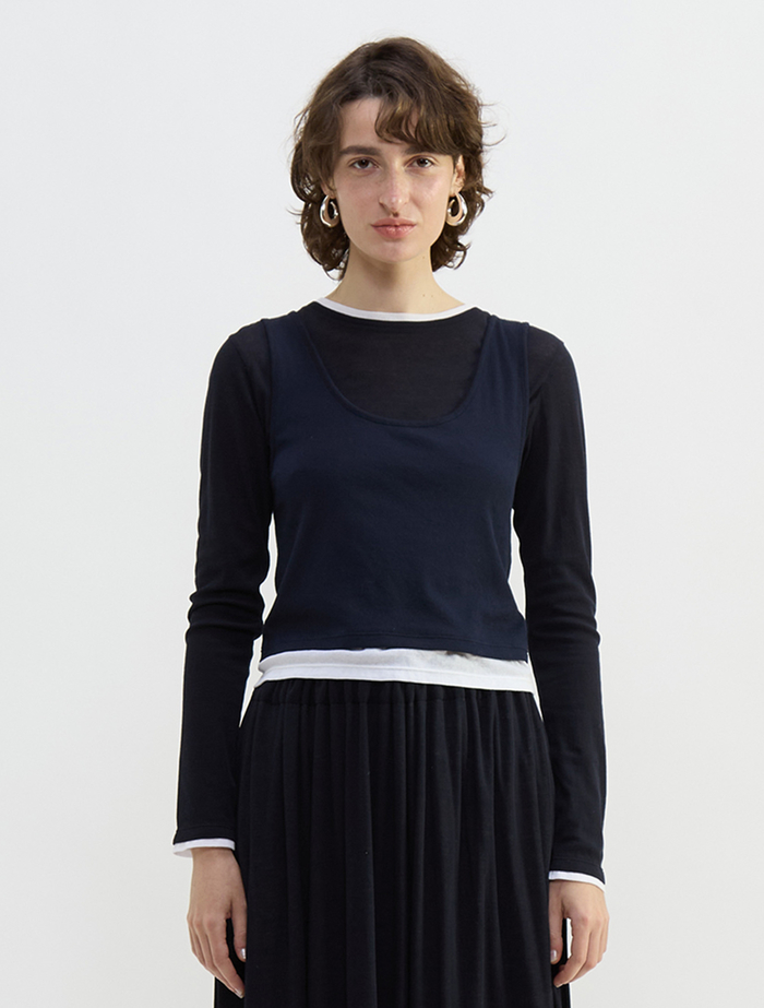 シア―ハイツイストフライスレイヤードトップス 詳細画像 ネイビー&times;ホワイト 2