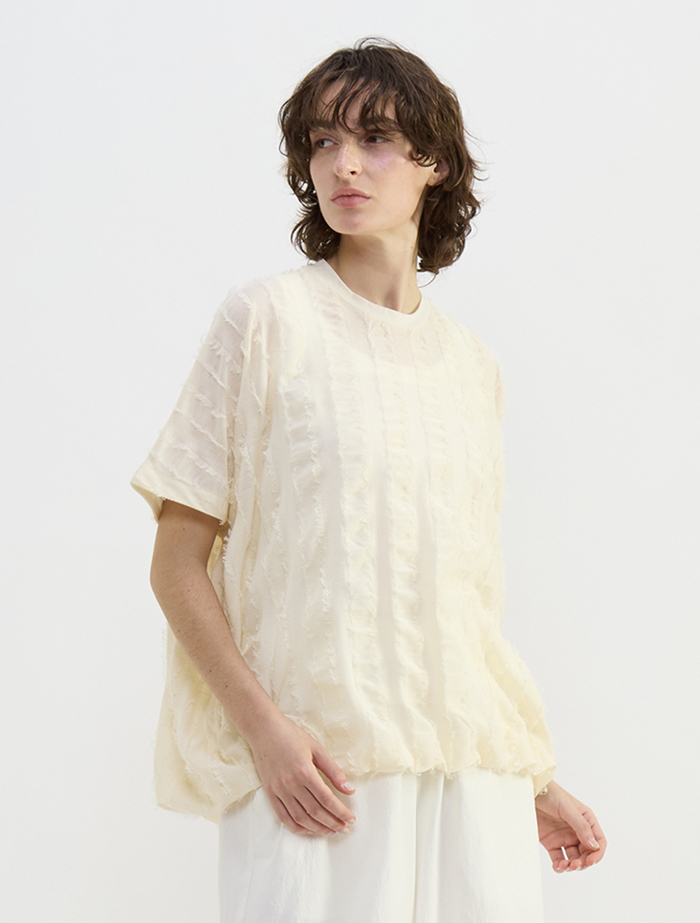 ストライプカットJQバルーンブラウス 詳細画像 オフホワイト 1