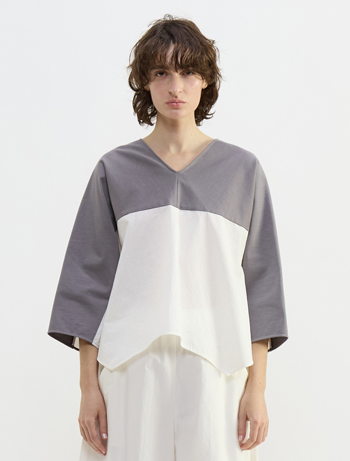 オーガニックヘビージャージー切り替えドルマンプルオーバー 詳細画像 グレー&times;ホワイト 8