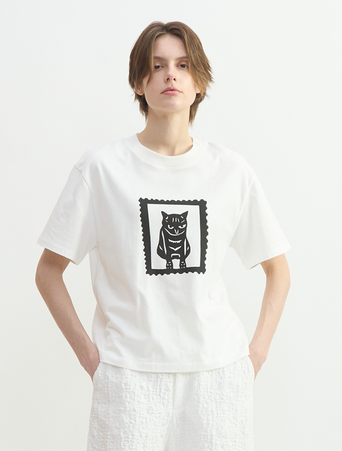キャットスタンププリントTシャツ 詳細画像 ホワイト 1