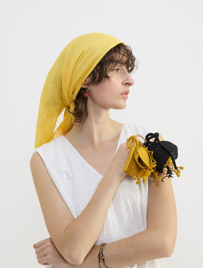 【NIMNIMDUAI/ニムニムデュアイ】ストール/PREMIUM LINEN GAUZE SQUARE 詳細画像 イエロー 8