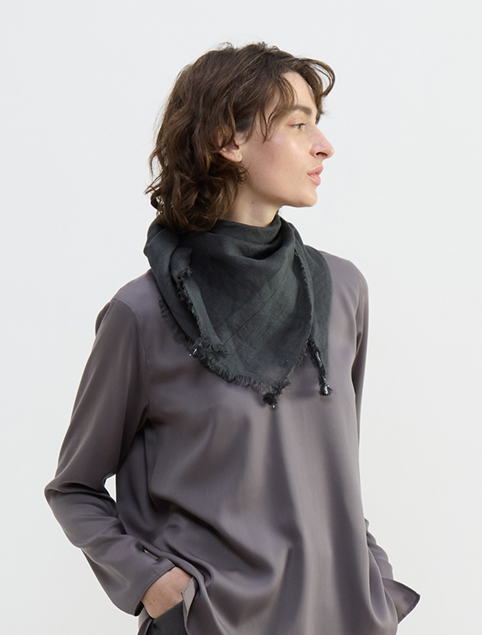 【NIMNIMDUAI/ニムニムデュアイ】ストール/PREMIUM LINEN GAUZE SQUARE 詳細画像 チャコールグレー 4